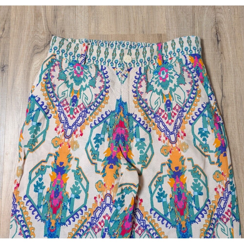 ZARA Size XS Flared Pants Boho Print High Waist Festival Palazzo Eclectic - Picture 3 of 8